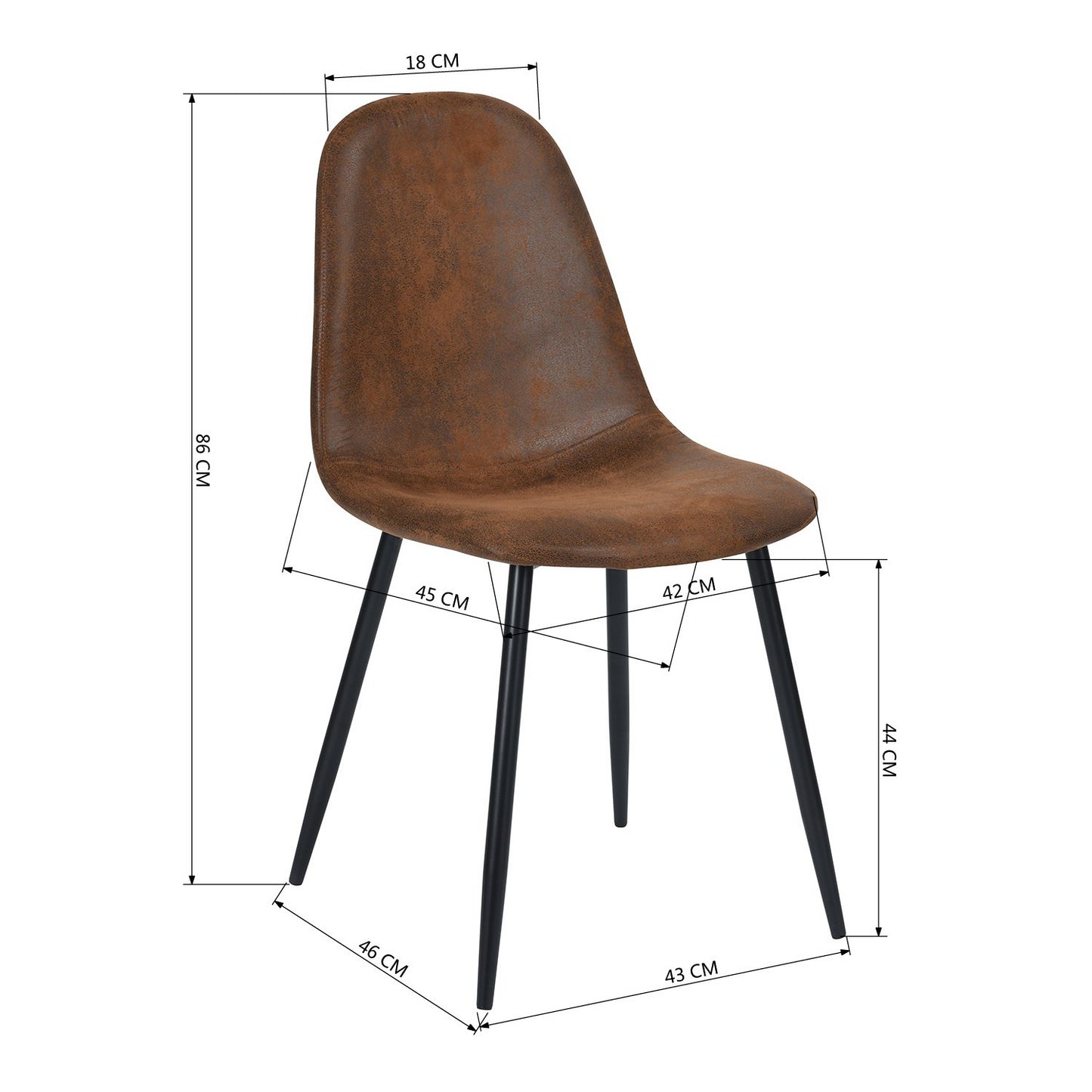 Conjunto de 4 Sillas Vintage Diseño Ergonómico Asiento y Respaldo Acojinado Tapizadas en Piel Sintética Café