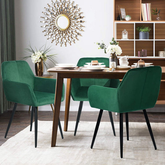 Set de 2 Sillas Vintage Terciopelo Verde con Descansabrazos