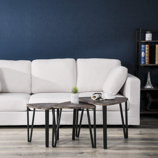 Juego de 3 Mesas Auxiliares Triangulares Mesita Auxiliar Mesa de Centro Marrón