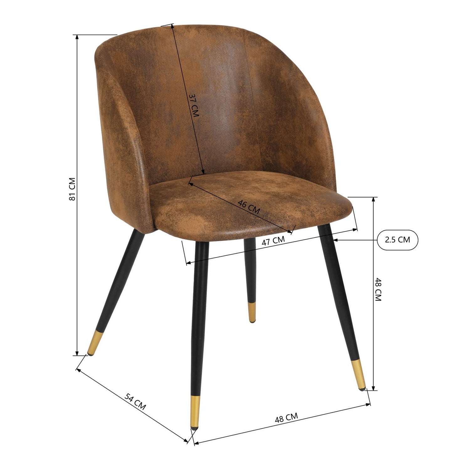 Set de 2 Sillas de Comedor Estilo Retro Patas Metálicas con Detalle Dorado