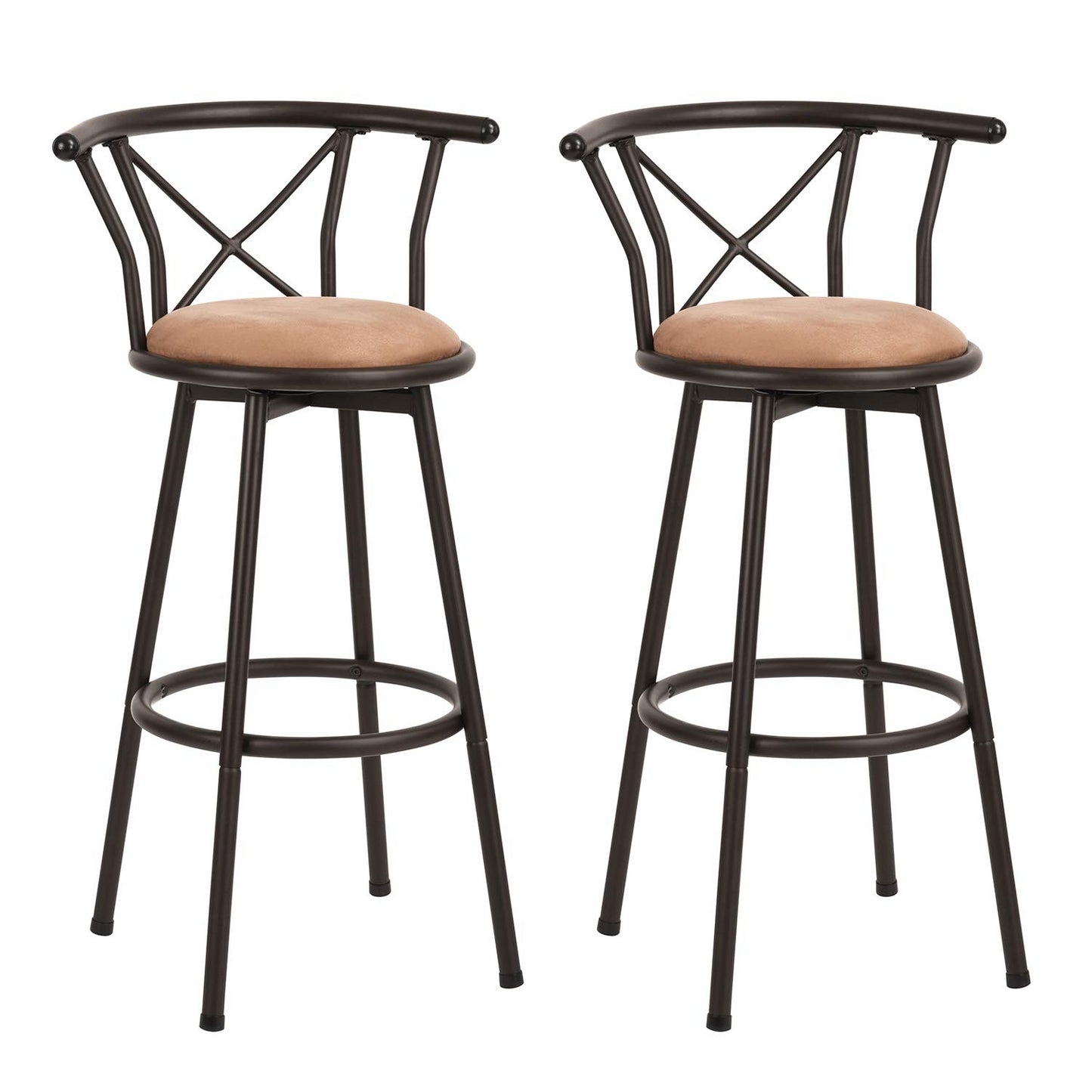 Set de 2 Bancos Altos para Barra Estructura con Recubrimiento Polvo Café Obscuro Asiento Tapizado en Tela Vintage