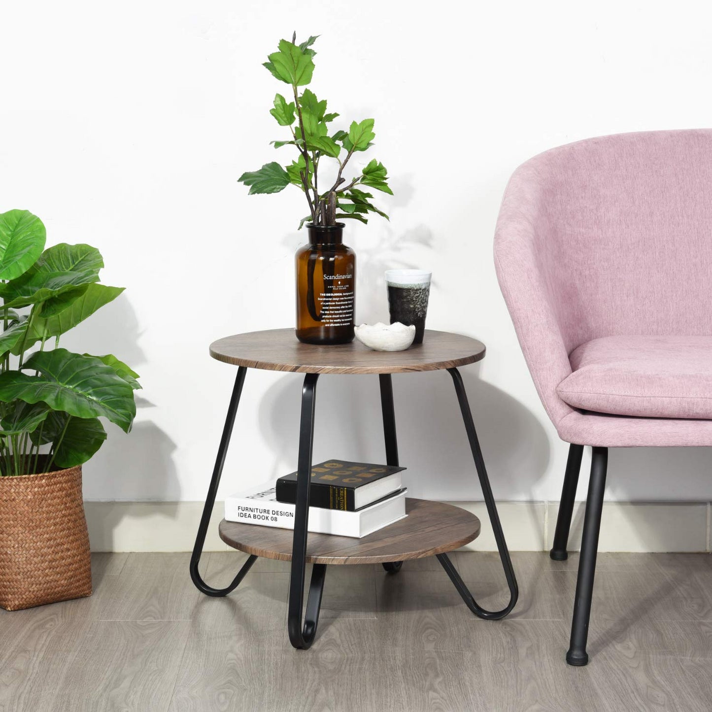 Mesa de Sofá Industrial de Mesa Auxiliar para Sala de Estar Marrón