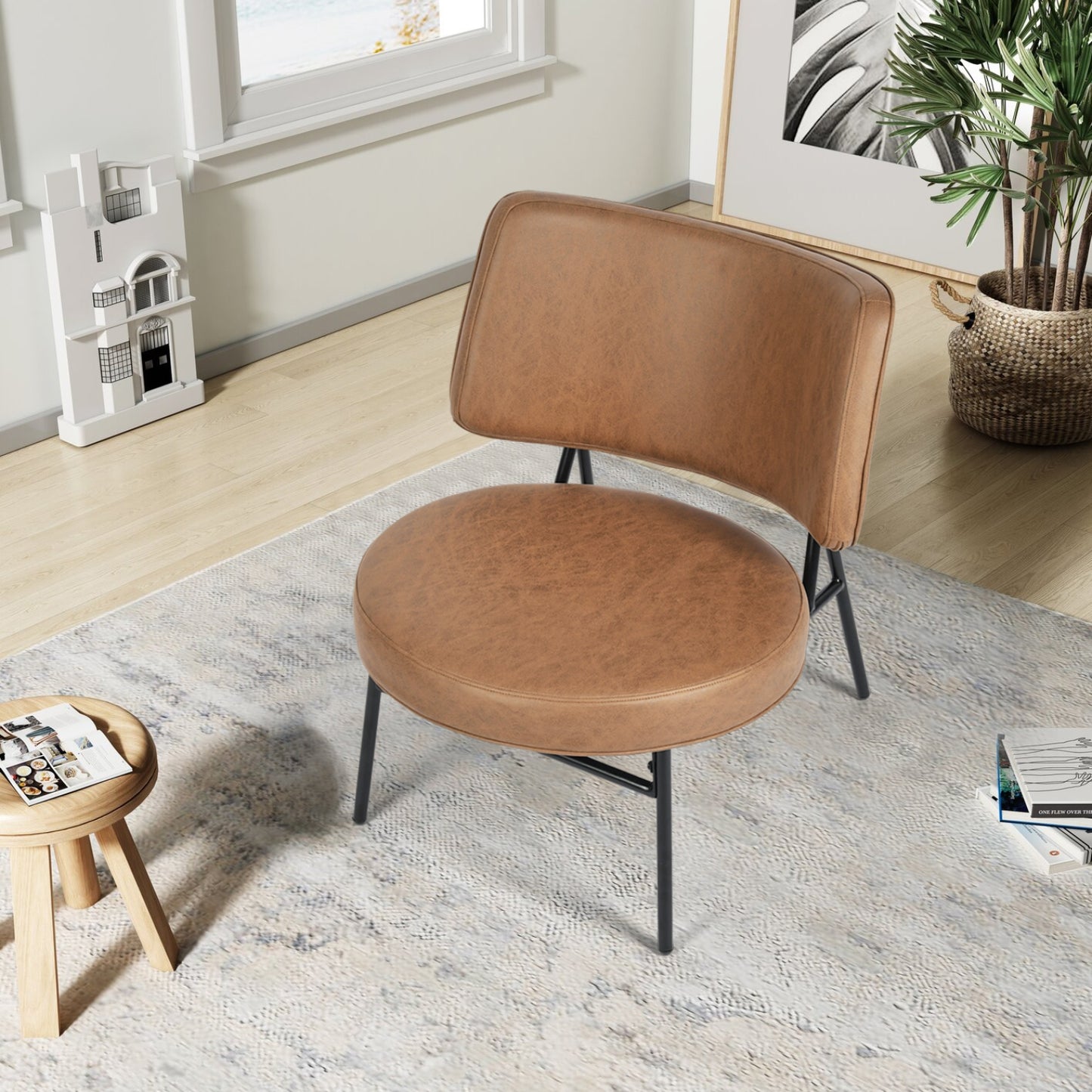 Sillón Tapizado de Cuero sin Brazos Moderno Marrón