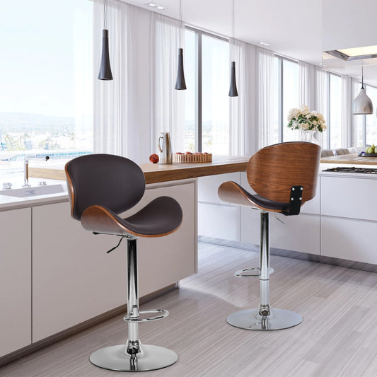 Set de 1 Taburetes de Bar Giratorios Altura Ajustable Base Cromada Piel Sintética PU Chocolate - Café Oscuro
