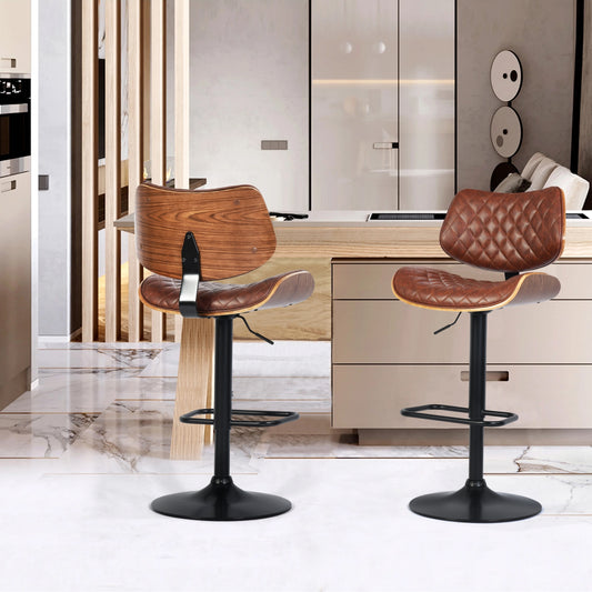 Set de 1 Taburetes de Bar Giratorios Altura Ajustable Cómodo Asiento y Respaldo Tapizado Piel Sintética PU - Café