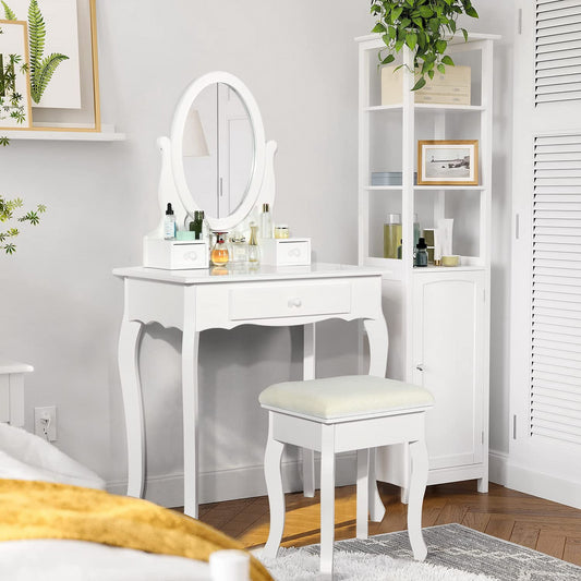 Conjunto de Mesa de Tocadores con Espejo Oval Blanco