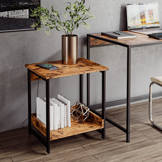 Mesita de Noche con Carga Inalámbrica Marrón