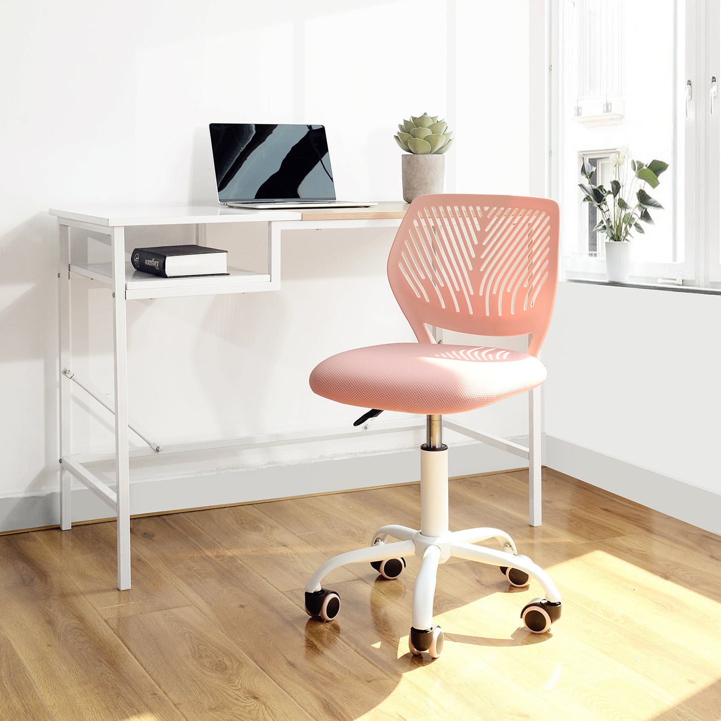 Silla de Escritorio de Trabajo de Oficina Silla de Estudio Ajustable para niños con Respaldo Medio Rosado