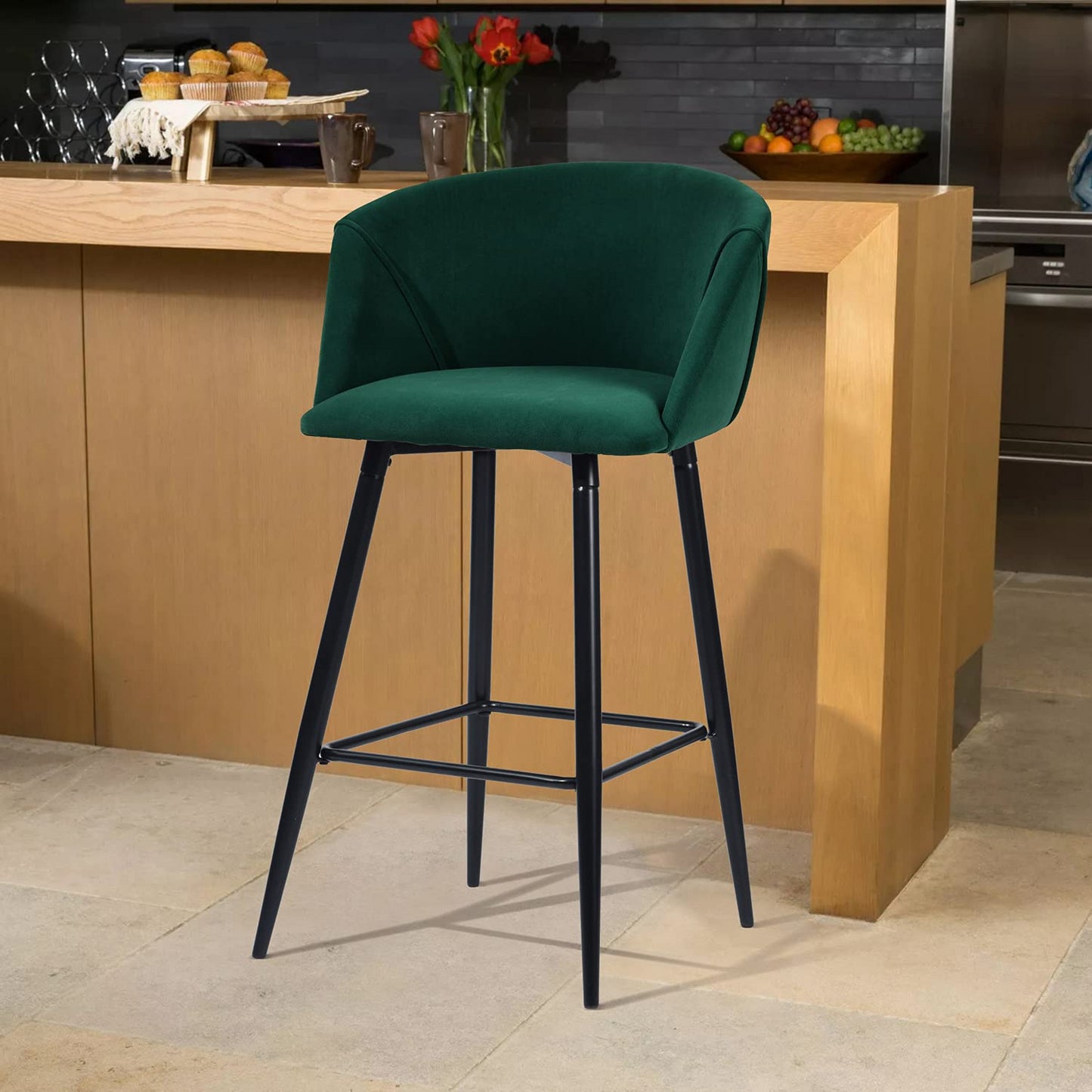 Conjunto de 2 Sillas de Bar con Asiento Tapizado Verde