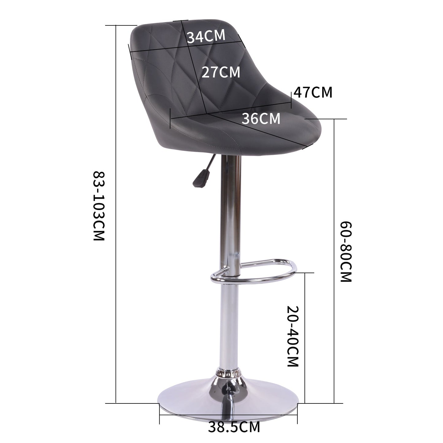 Set de 2 Bancos Giratorios 360˚ con Altura Ajustable Tapizados en Piel Sintética PU Gris