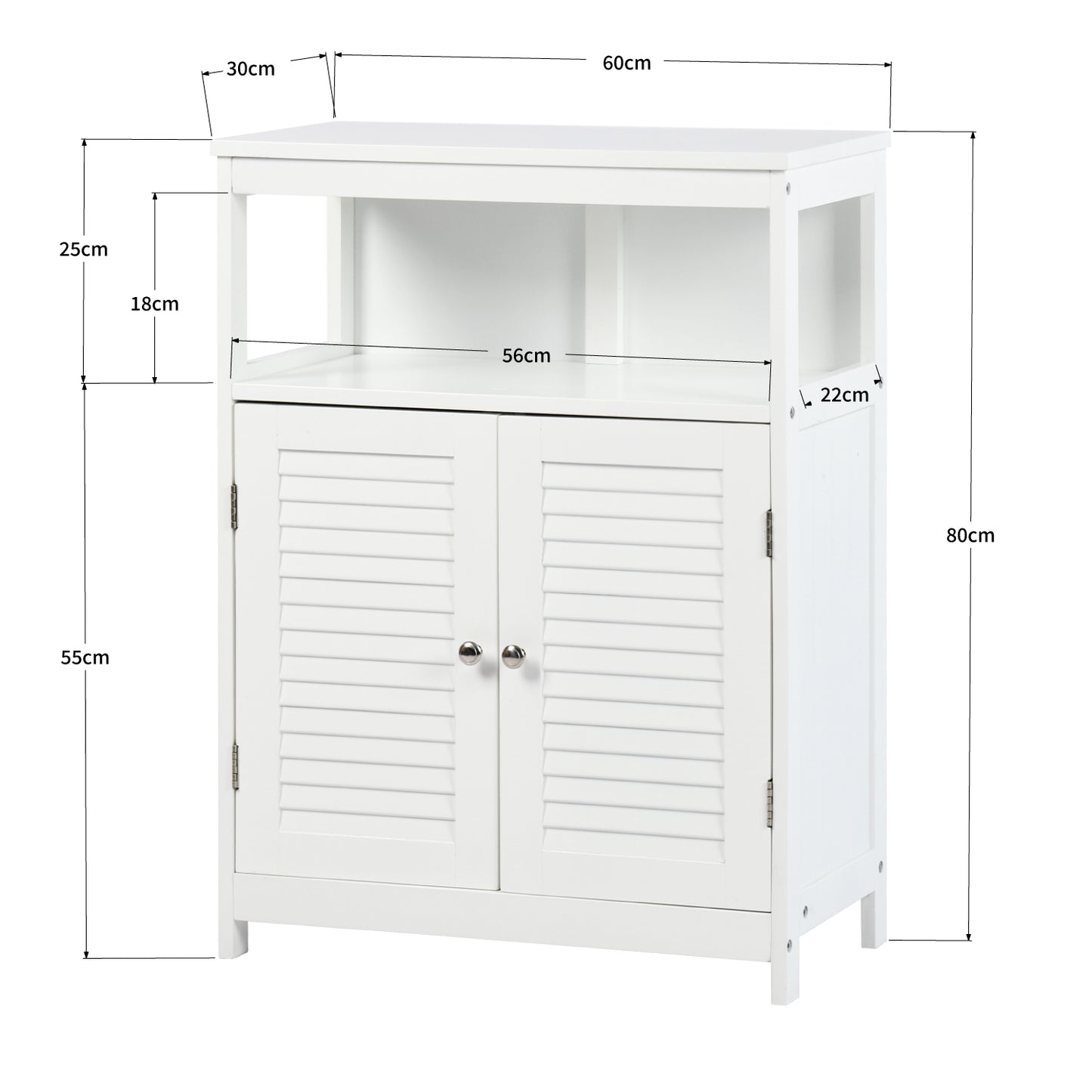 Gabinete de Piso de Almacenamiento de Baño Independiente con Puerta de Persiana Doble y Estante Ajustable Blanco