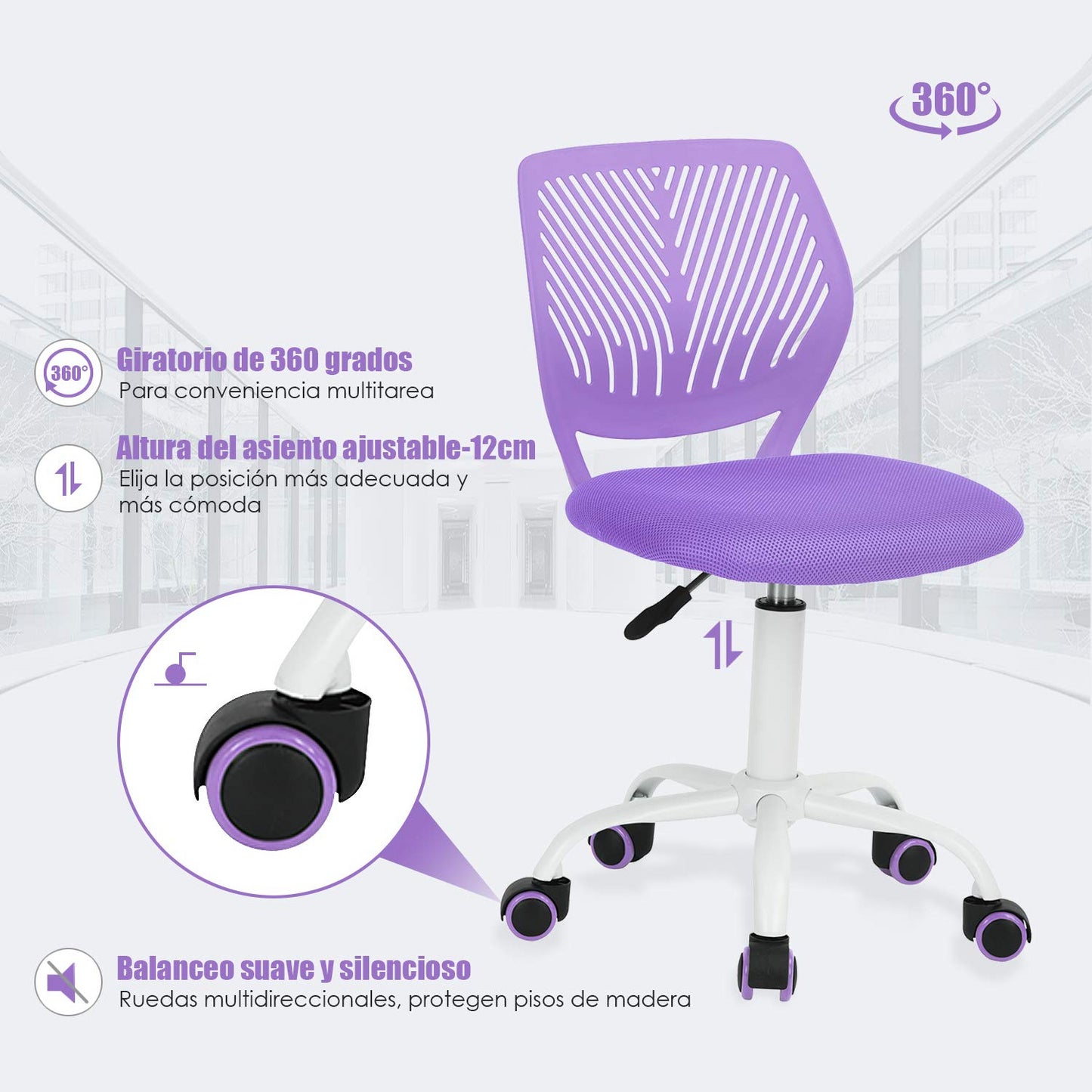 Silla de Estudio Ajustable para Niños Morado