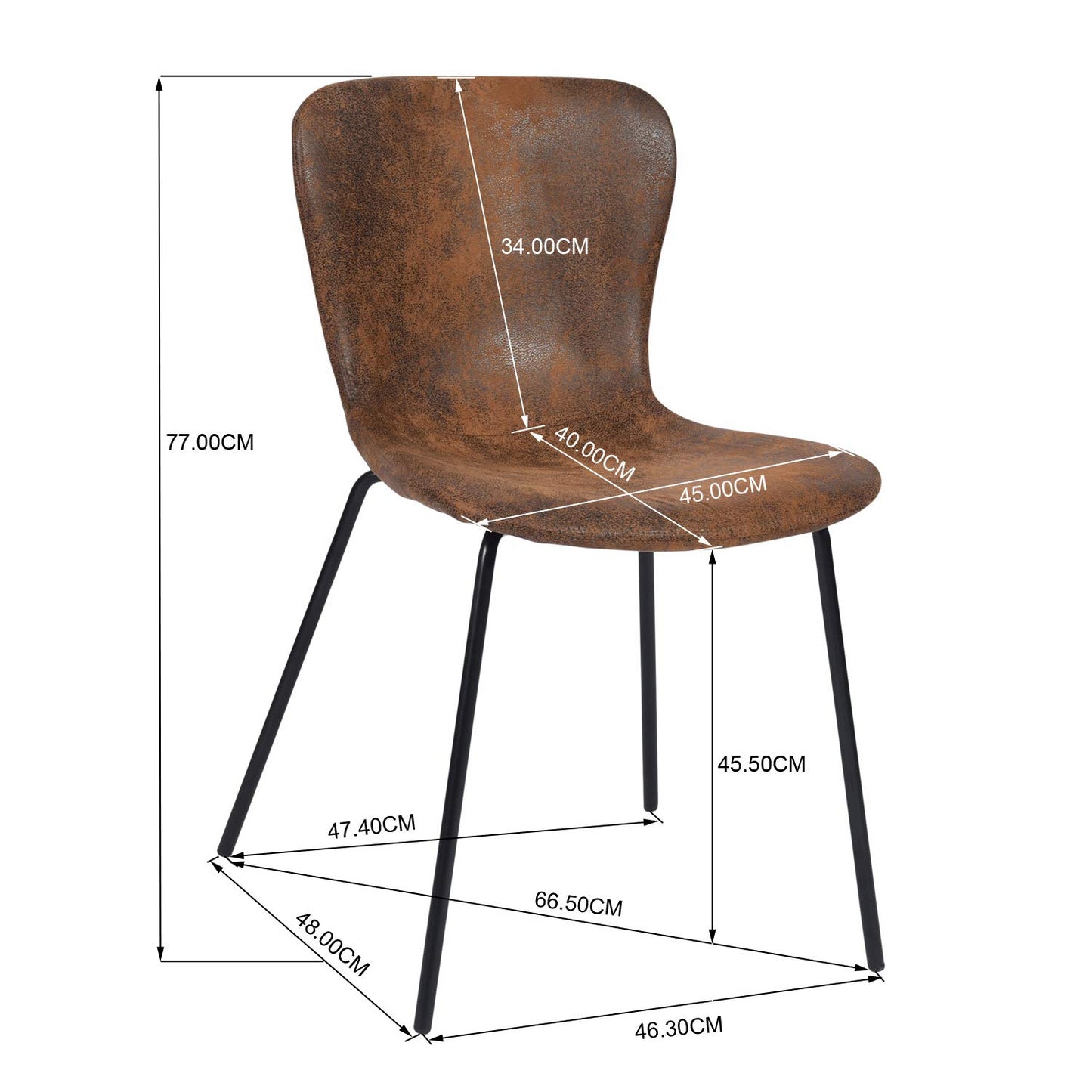 Juego de 4 Sillas de Comedor Patas de Metal | Piel Sintética Suede Café