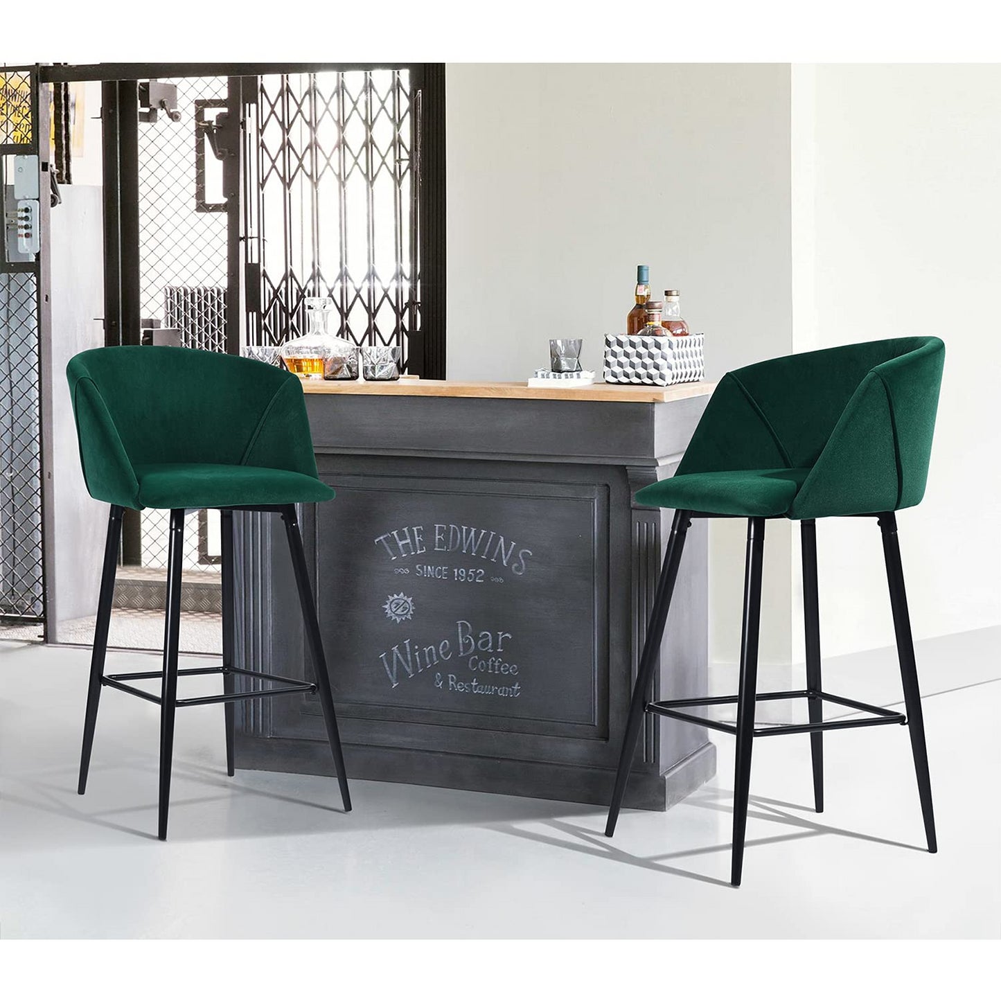 Conjunto de 2 Sillas de Bar con Asiento Tapizado Verde