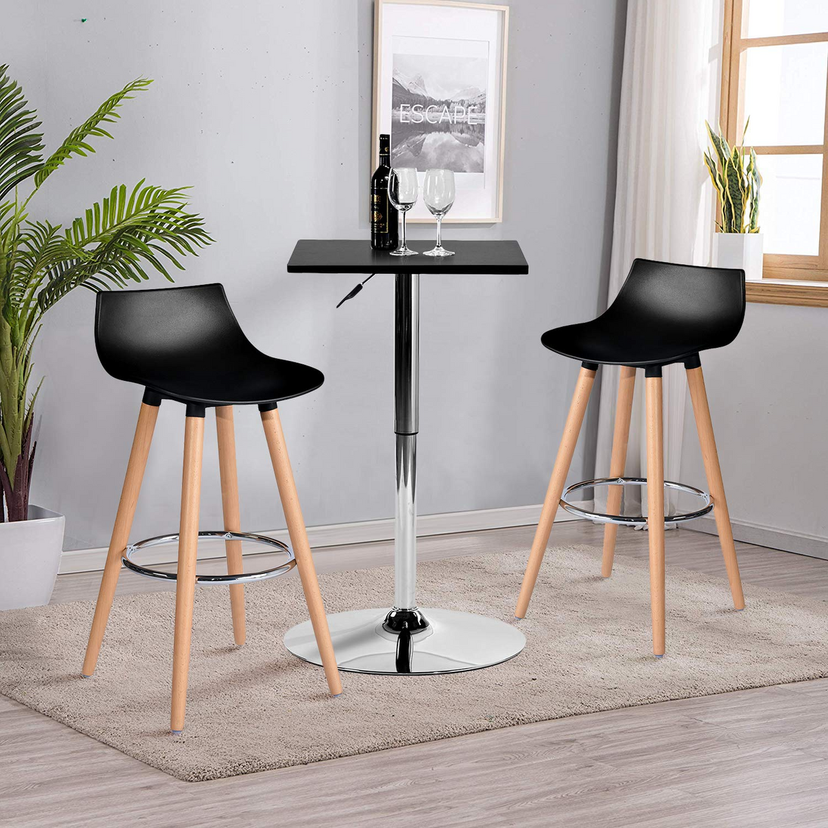 Set de 2 Bancos de Bar Modernos y Cómodos Estilo Nórdico Minimalista - Negro