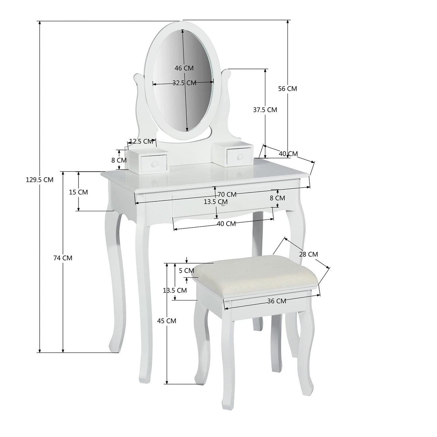 Conjunto de Mesa de Tocadores con Espejo Oval Blanco