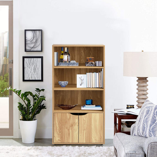 Estantería de Exhibición Independiente Estantería de 3 Niveles con 2 Puertas Haya