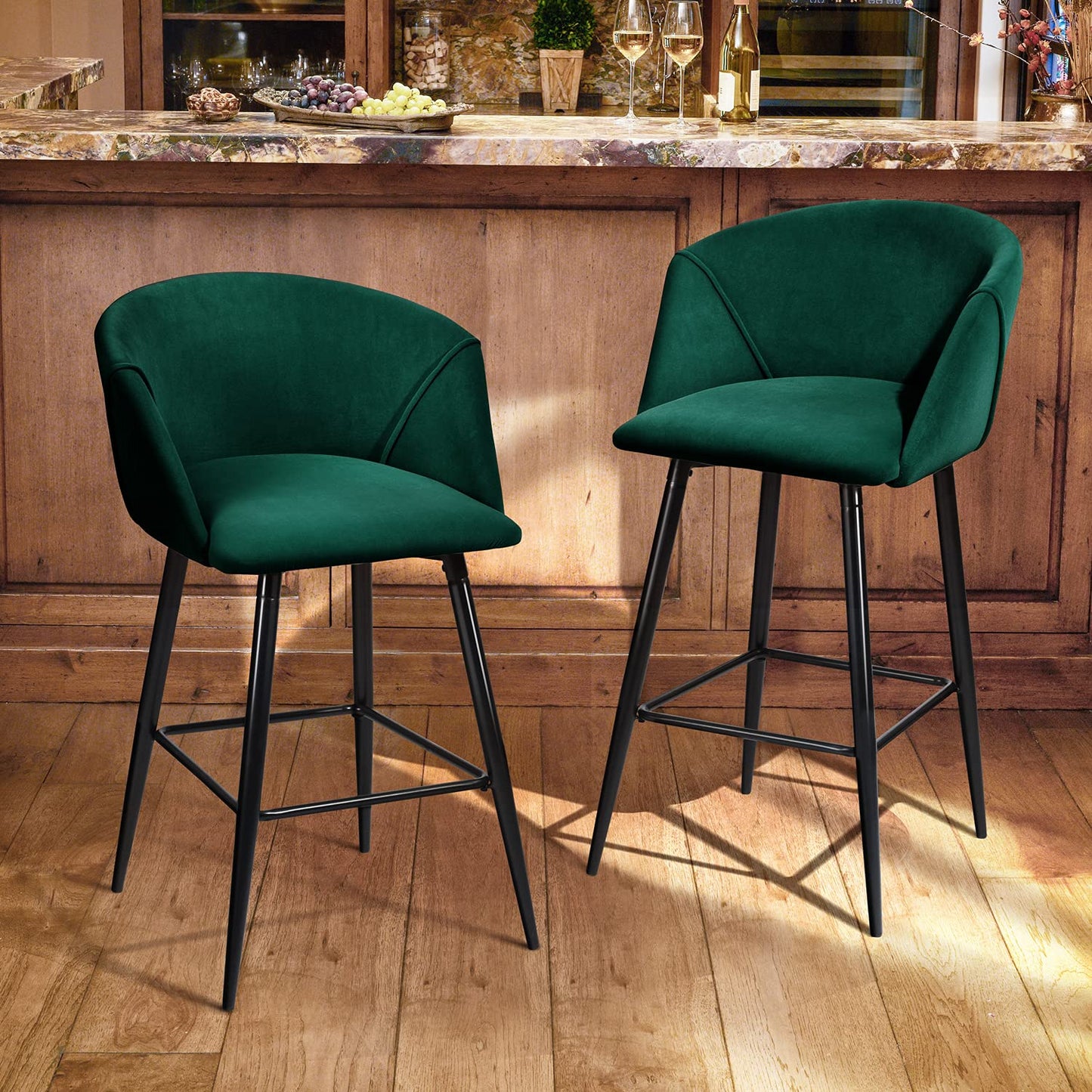 Conjunto de 2 Sillas de Bar con Asiento Tapizado Verde