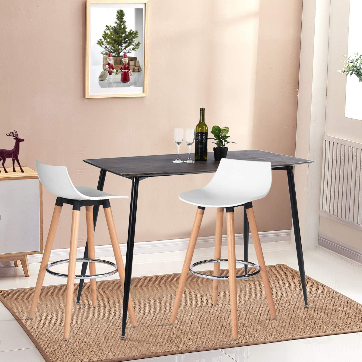 Set de 2 Bancos de Bar Modernos y Cómodos Estilo Nórdico Minimalista - Blanco