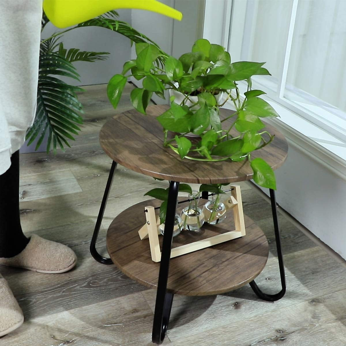 Mesa de Sofá Industrial de Mesa Auxiliar para Sala de Estar Marrón