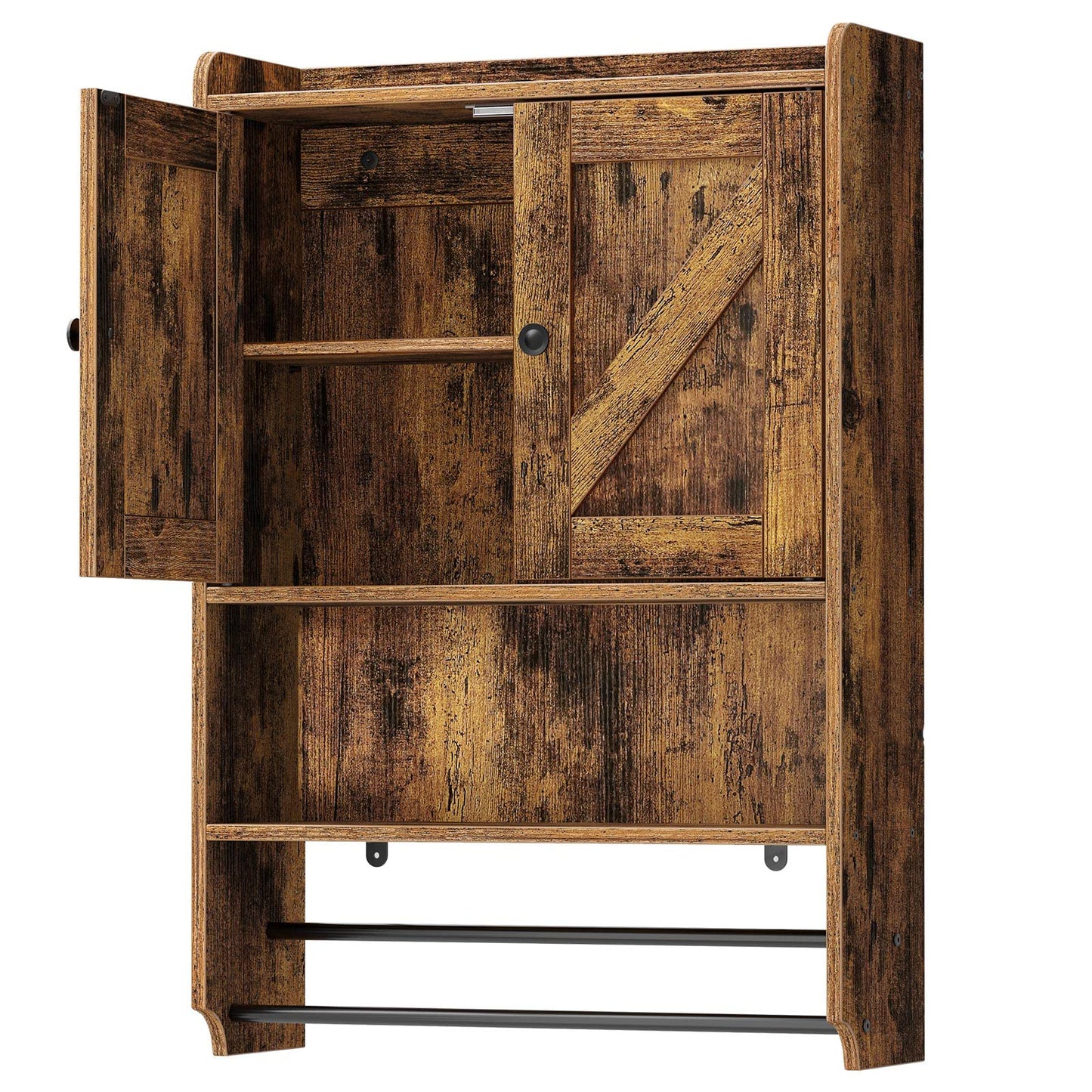 Mueble de Baño Montado en la Pared con 2 Estantes y 2 Toalleros Marrón Rústico