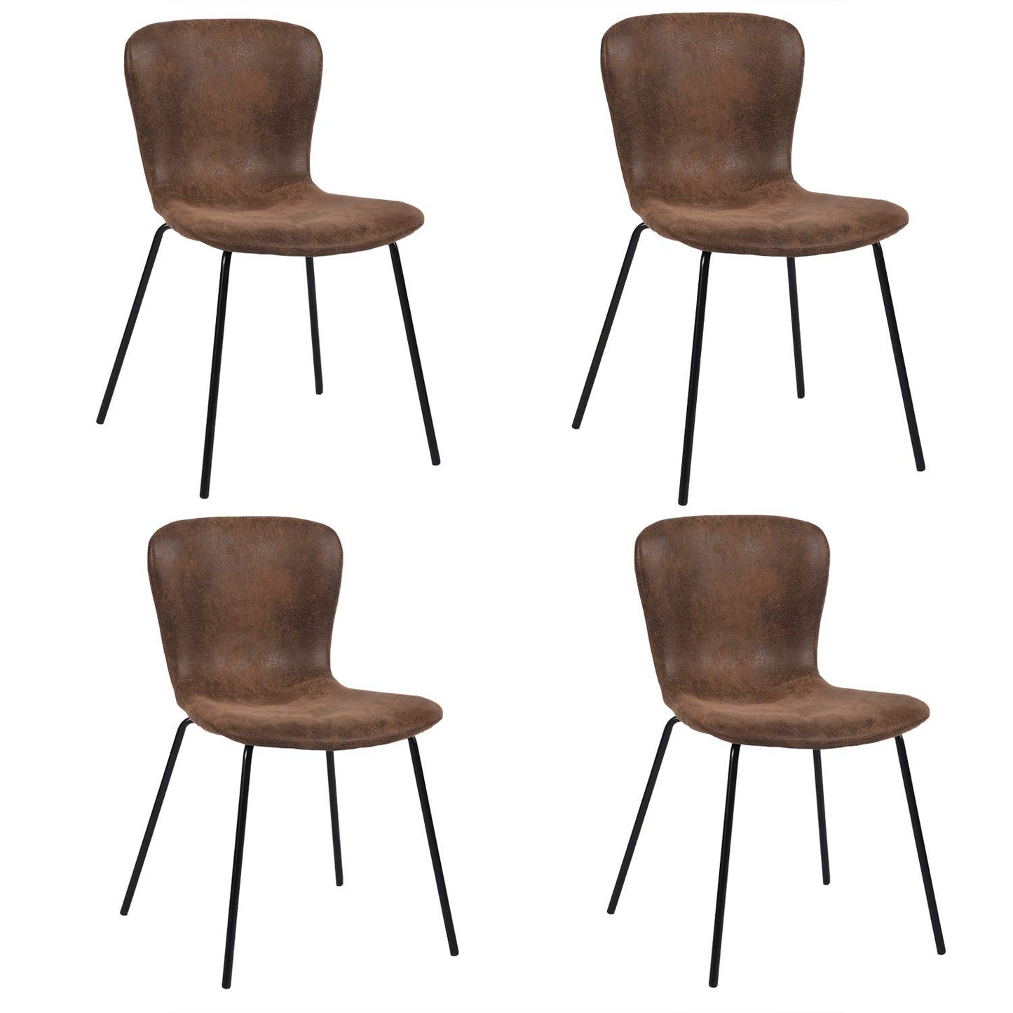 Juego de 4 Sillas de Comedor Patas de Metal | Piel Sintética Suede Café