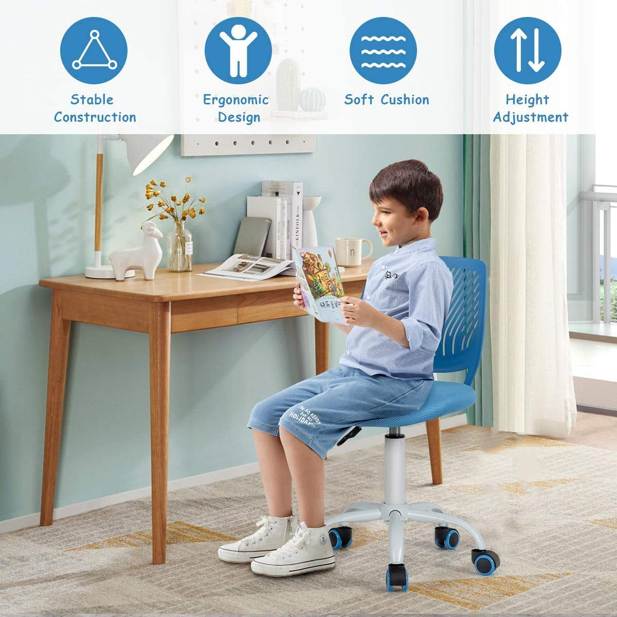 Silla de Estudio Ajustable para Niños Azul