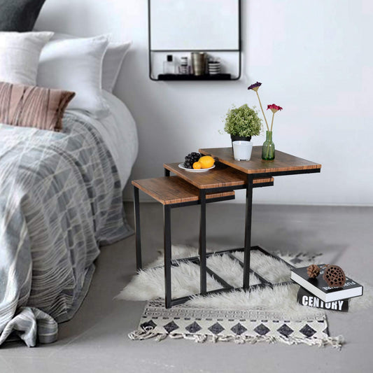 Mesas de Anidación Industriales Juego de Mesa de café Marrón