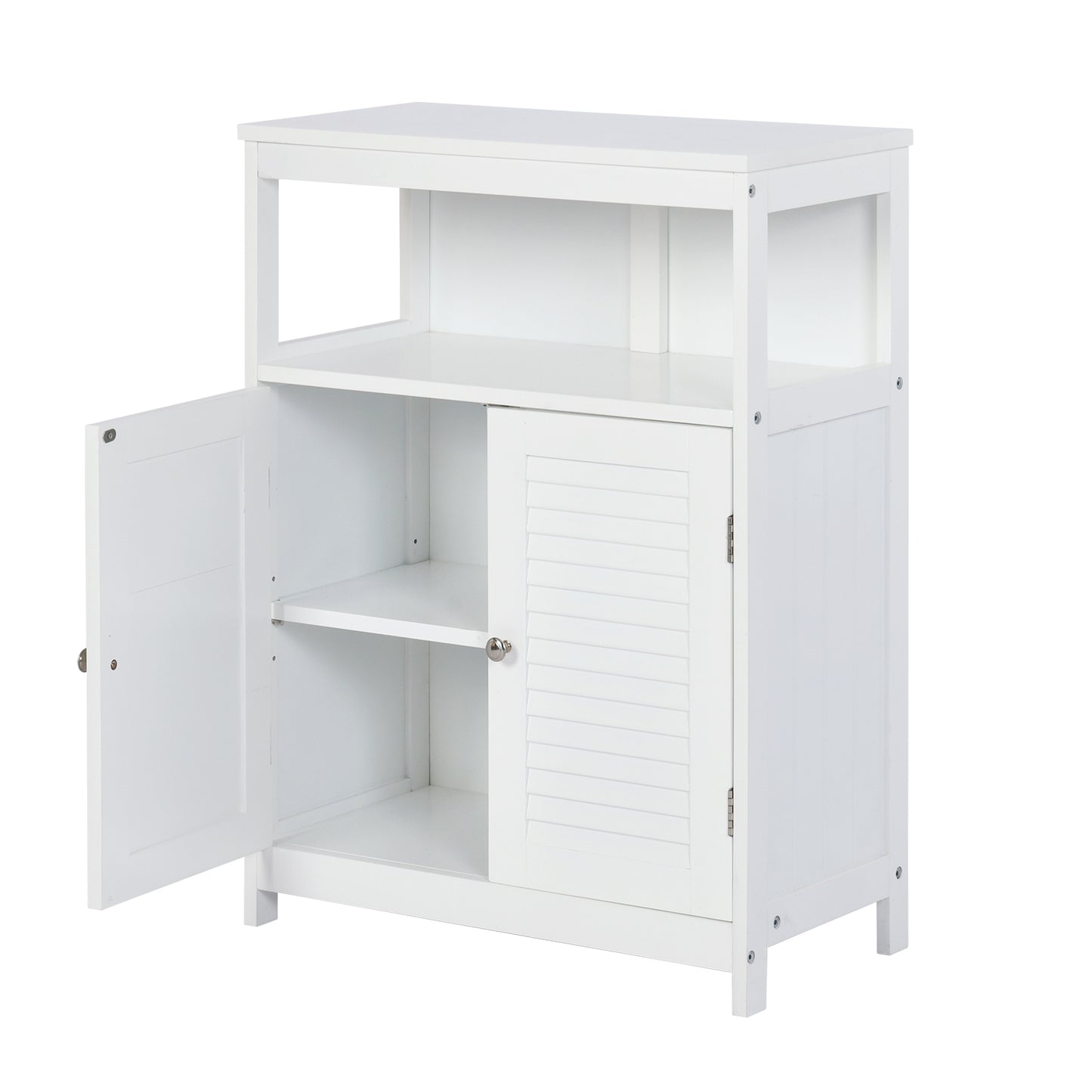 Gabinete de Piso de Almacenamiento de Baño Independiente con Puerta de Persiana Doble y Estante Ajustable Blanco