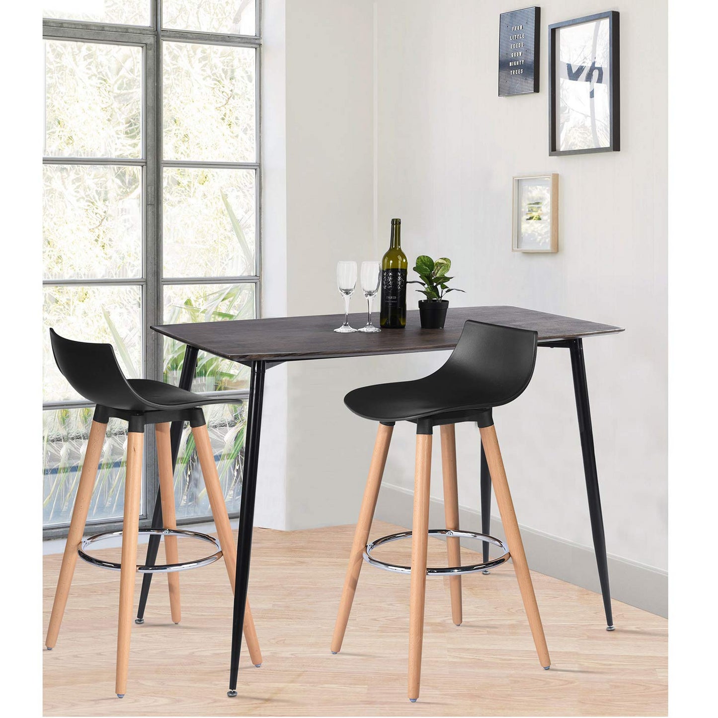 Set de 2 Bancos de Bar Modernos y Cómodos Estilo Nórdico Minimalista - Negro