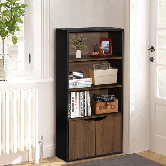 Estantería de Exhibición Independiente Estantería de 3 Niveles con 2 Puertas Negro