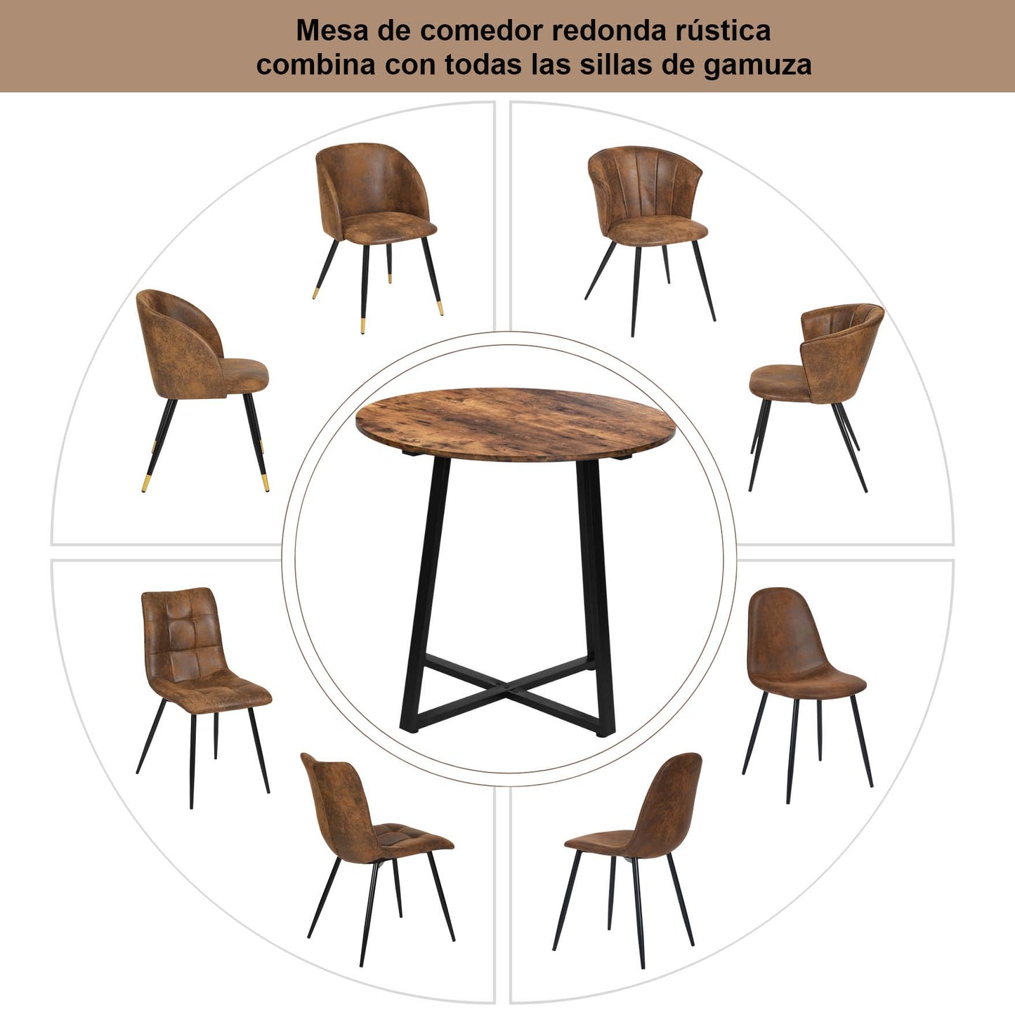 Mesa Bistró de Comedor Redonda 80 cm de Diámetro Estilo Industrial