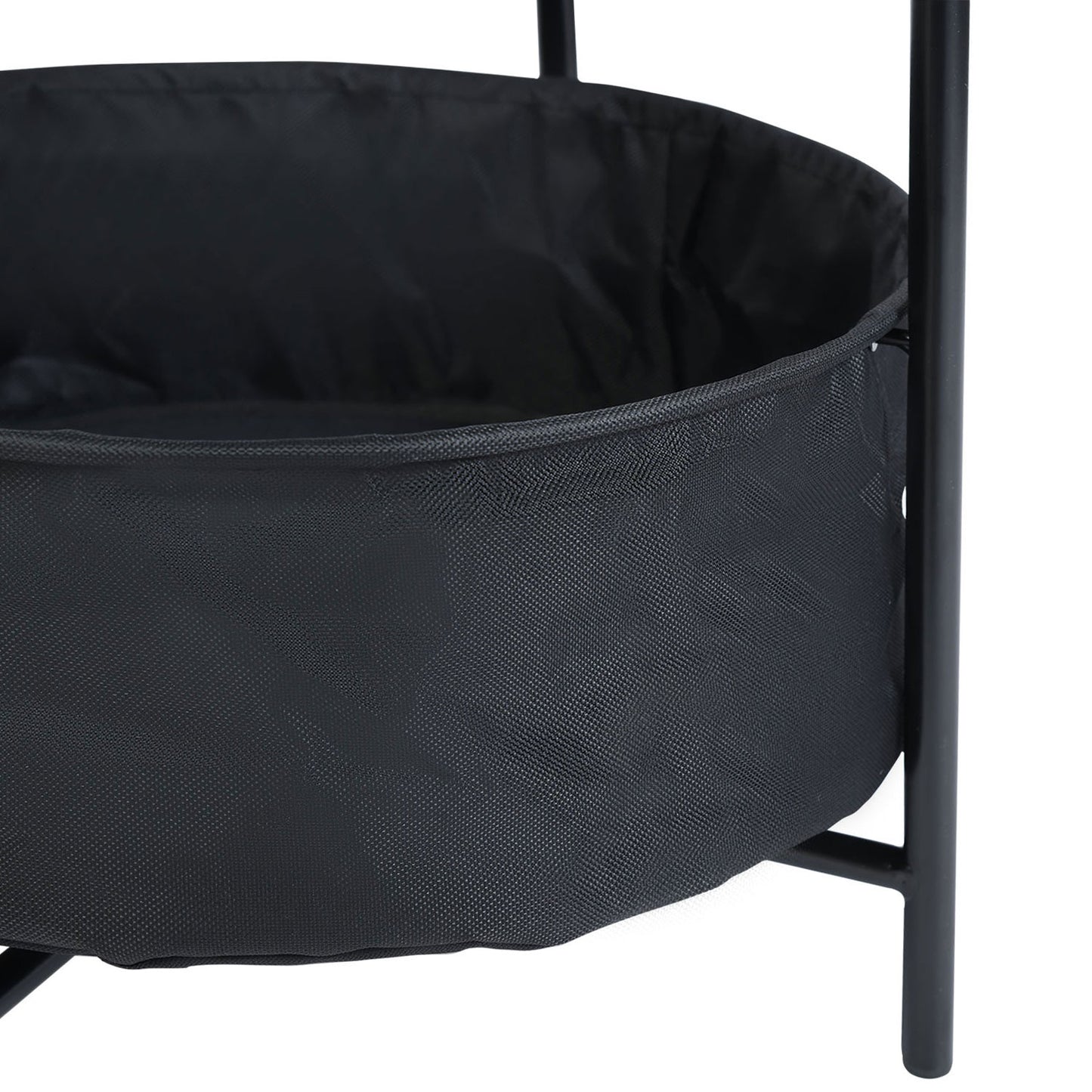 Mesa Auxiliar Redonda con Cesta de Almacenamiento de Tela Negro