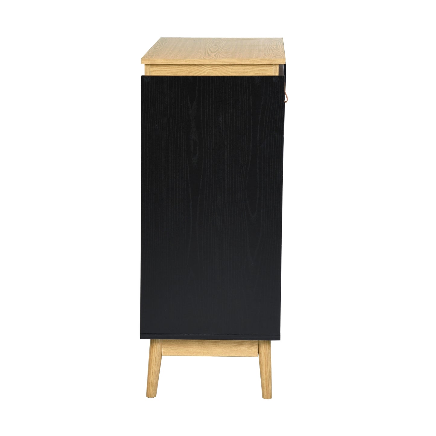 Gabinete de Bufé Aparador, Gabinete de Almacenamiento de Cocina con Puertas Decoradas de Ratán Negro