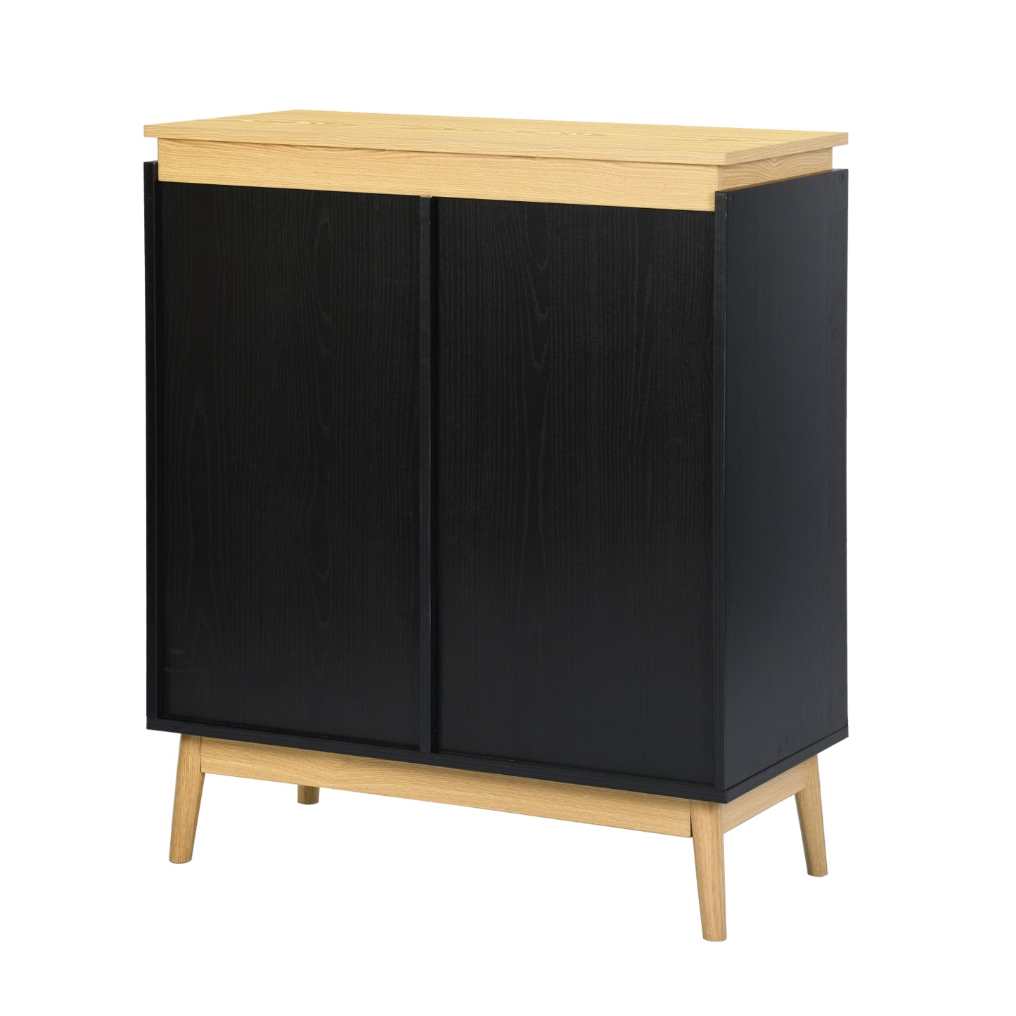 Gabinete de Bufé Aparador, Gabinete de Almacenamiento de Cocina con Puertas Decoradas de Ratán Negro