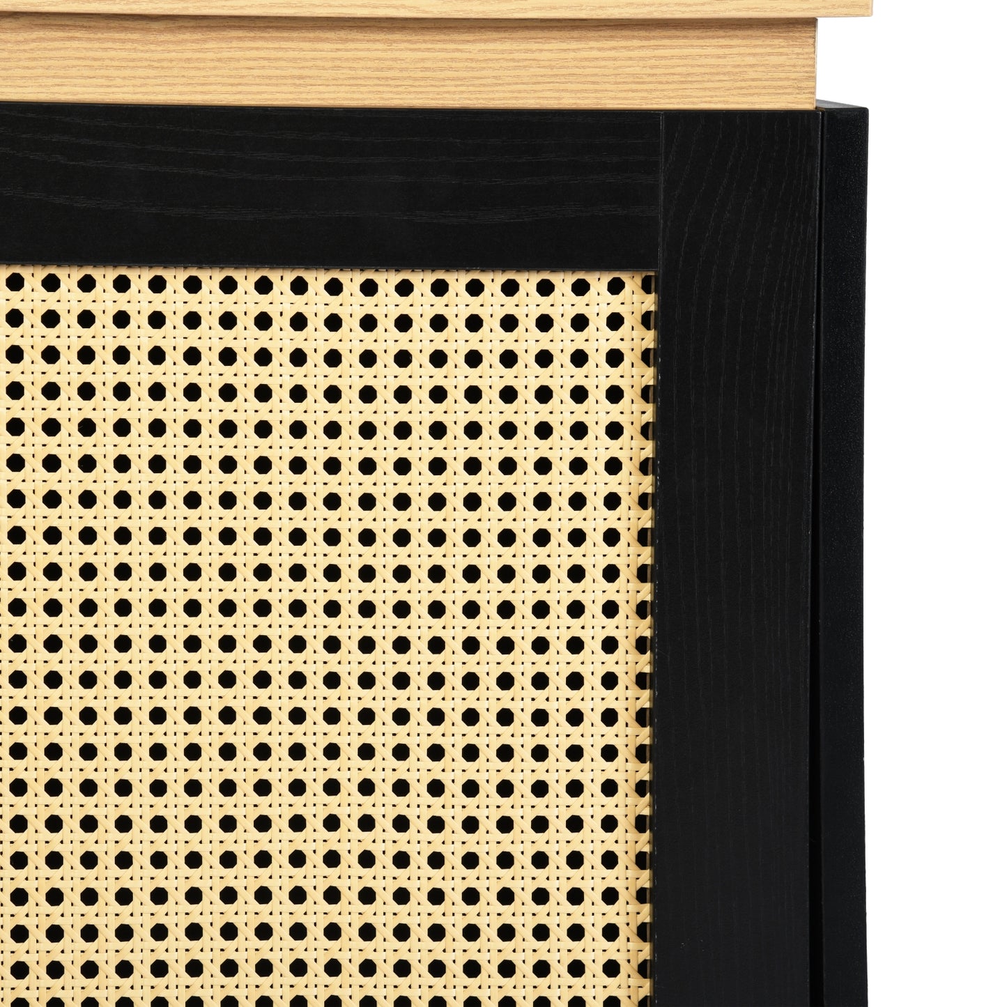 Gabinete de Bufé Aparador, Gabinete de Almacenamiento de Cocina con Puertas Decoradas de Ratán Negro