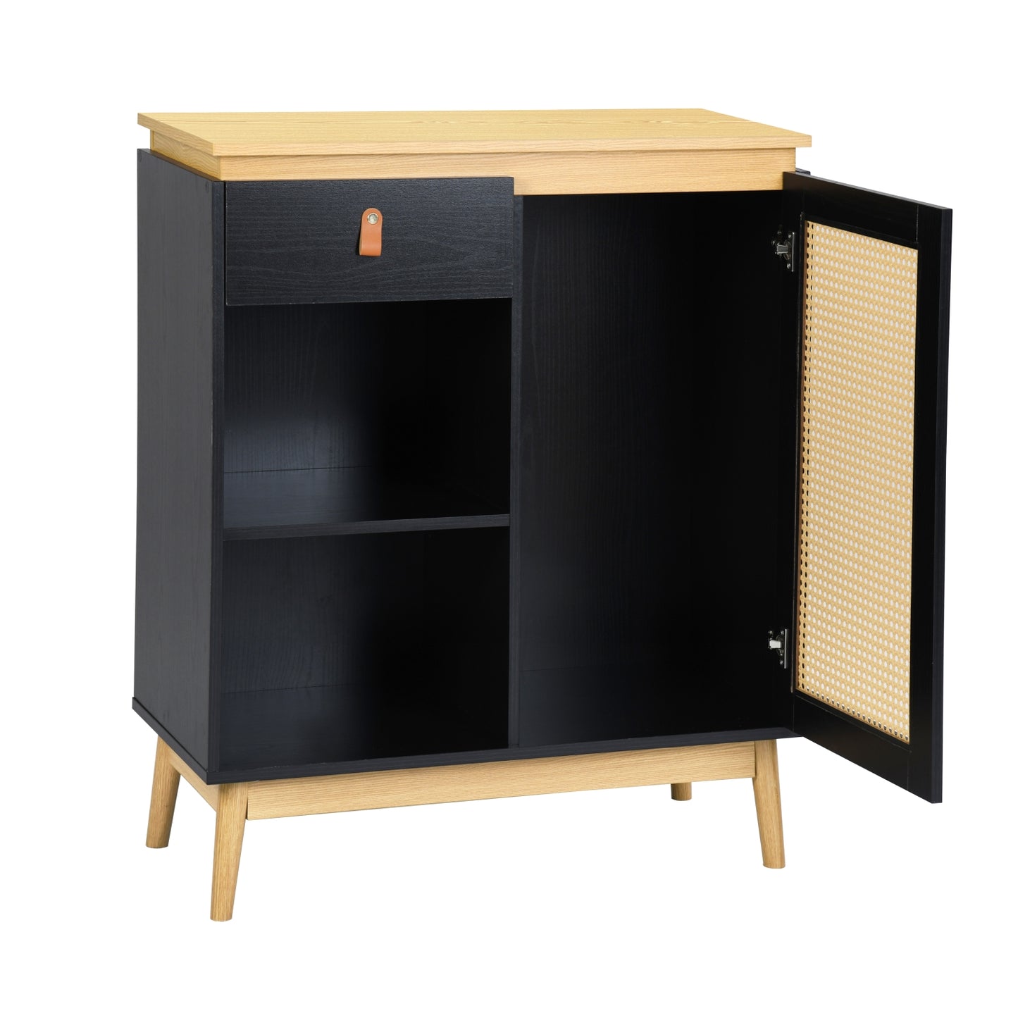 Gabinete de Bufé Aparador, Gabinete de Almacenamiento de Cocina con Puertas Decoradas de Ratán Negro