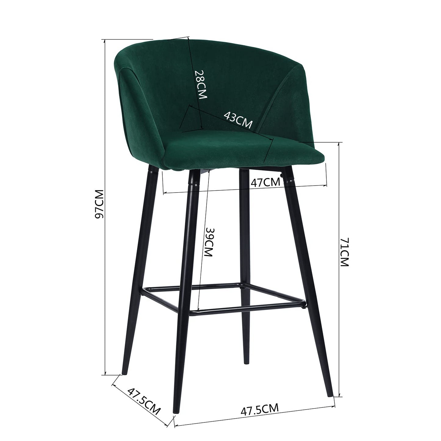 Conjunto de 2 Sillas de Bar con Asiento Tapizado Verde