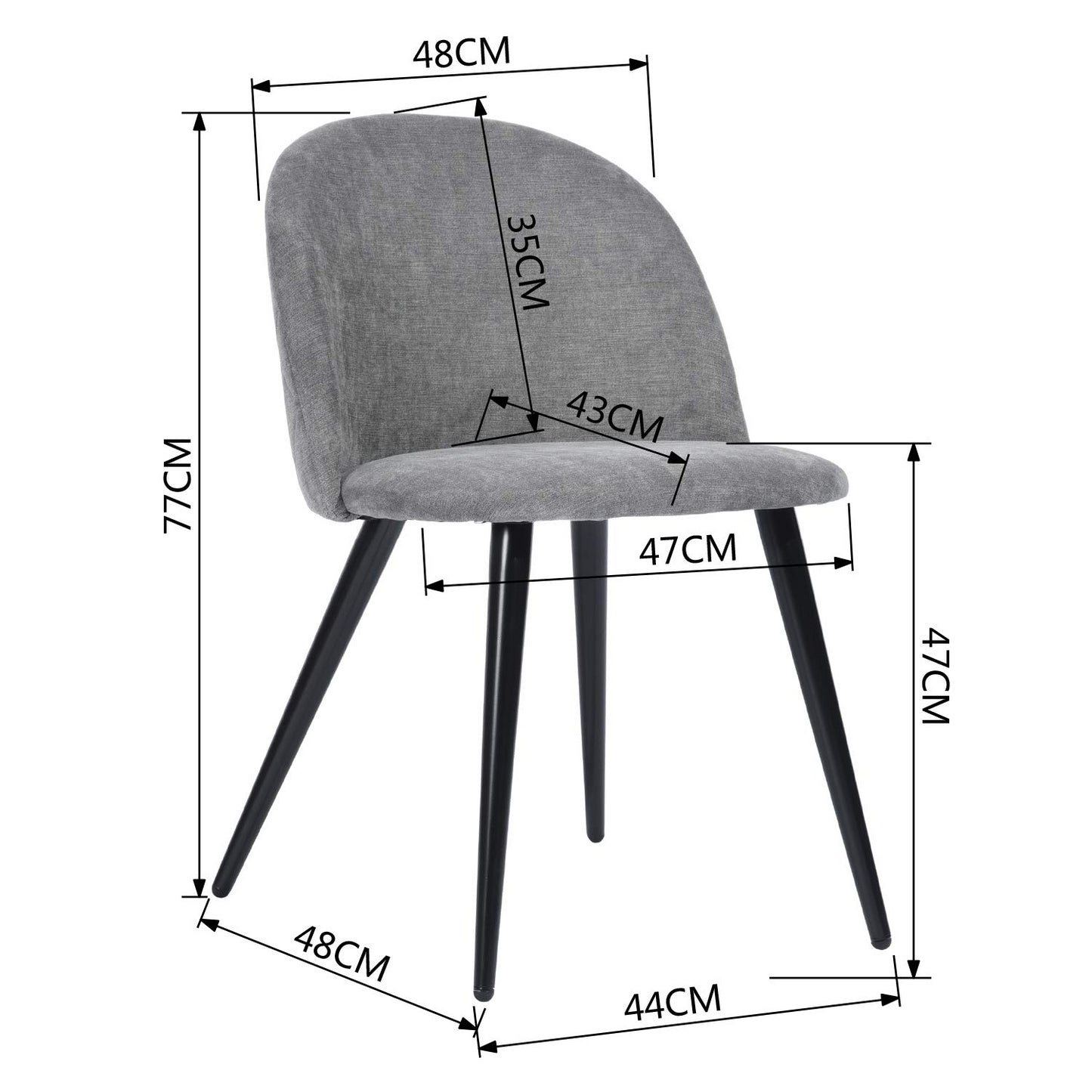 Set de 2 Sillas Modernas Patas de Metal - Gris