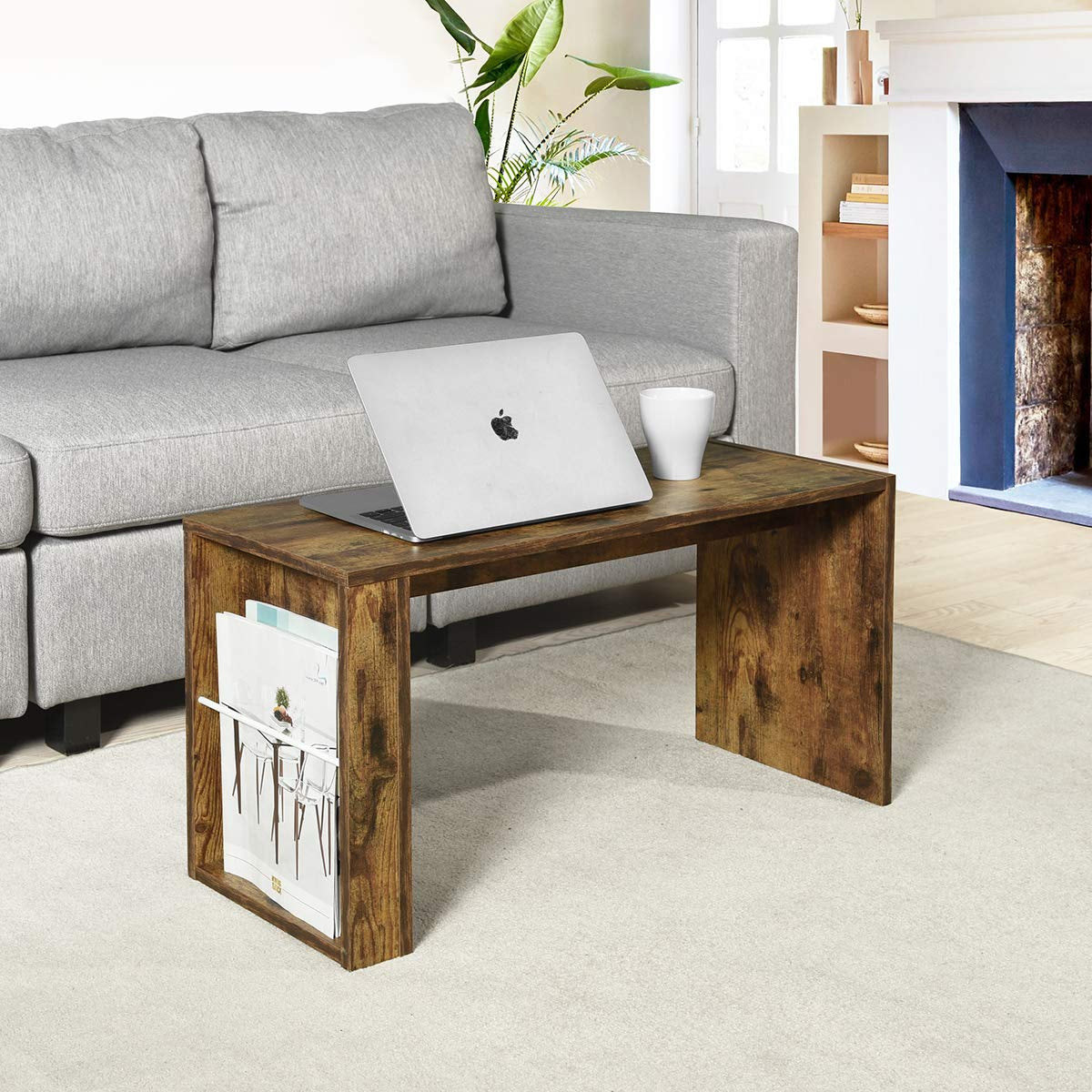 Mesa de Centro, Mesa de té con Estante de Almacenamiento Lateral Marrón