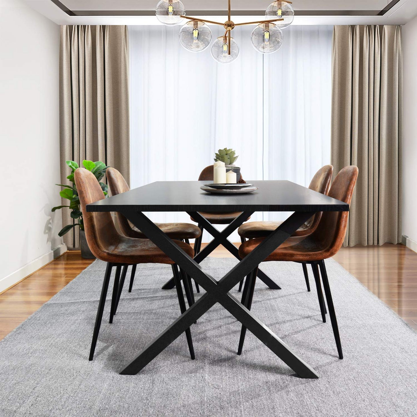 Conjunto de 4 Sillas Vintage Diseño Ergonómico Asiento y Respaldo Acojinado Tapizadas en Piel Sintética Café