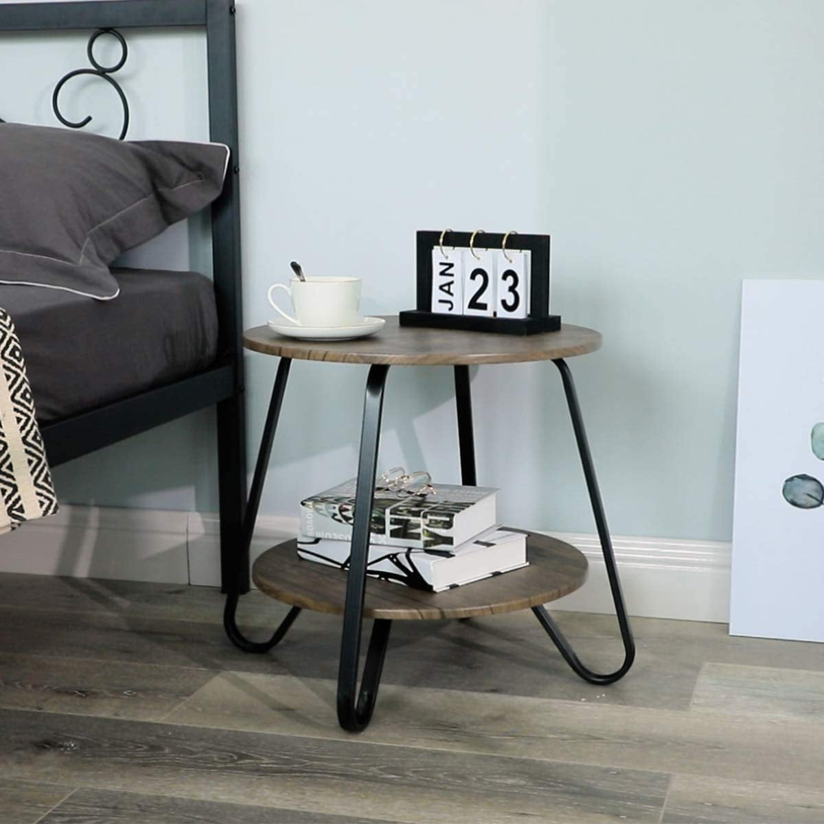 Mesa de Sofá Industrial de Mesa Auxiliar para Sala de Estar Marrón