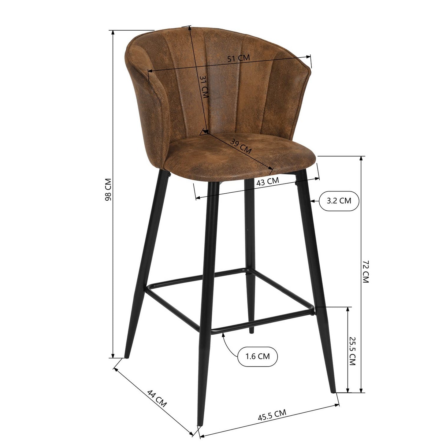 Set de 2 Bancos Altos para Barra de Cocina o Bar Tapizado Café Vintage