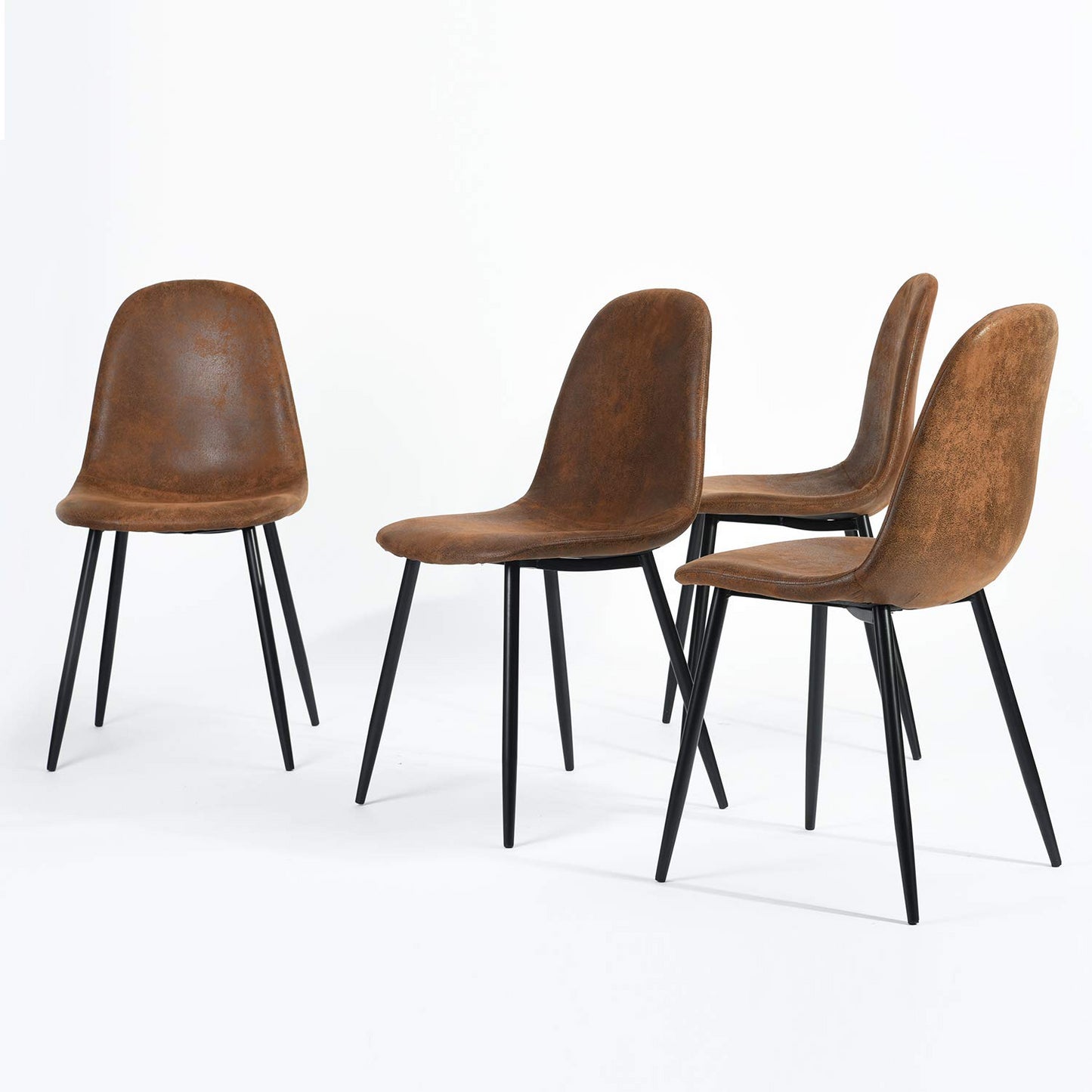 Conjunto de 4 Sillas Vintage Diseño Ergonómico Asiento y Respaldo Acojinado Tapizadas en Piel Sintética Café