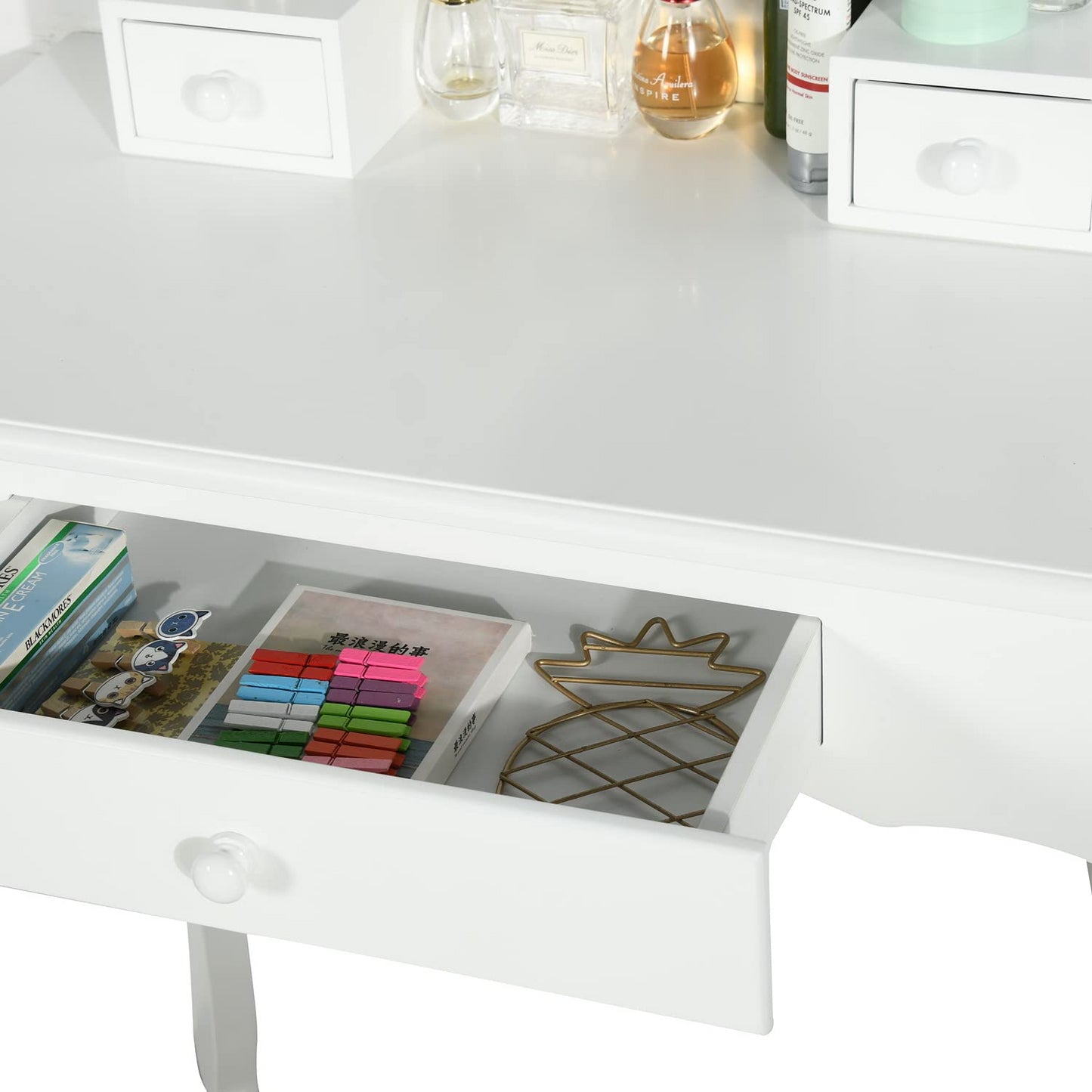 Conjunto de Mesa de Tocadores con Espejo Oval Blanco