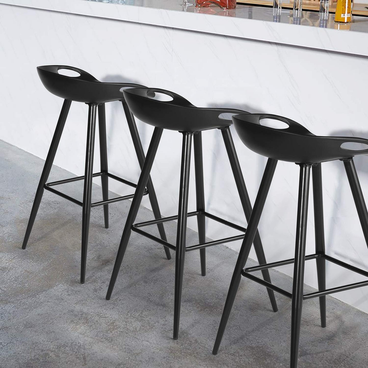 Set de 2 Bancos para Barra Modernos y Contemporáneos con Patas y Asiento PP en Negro