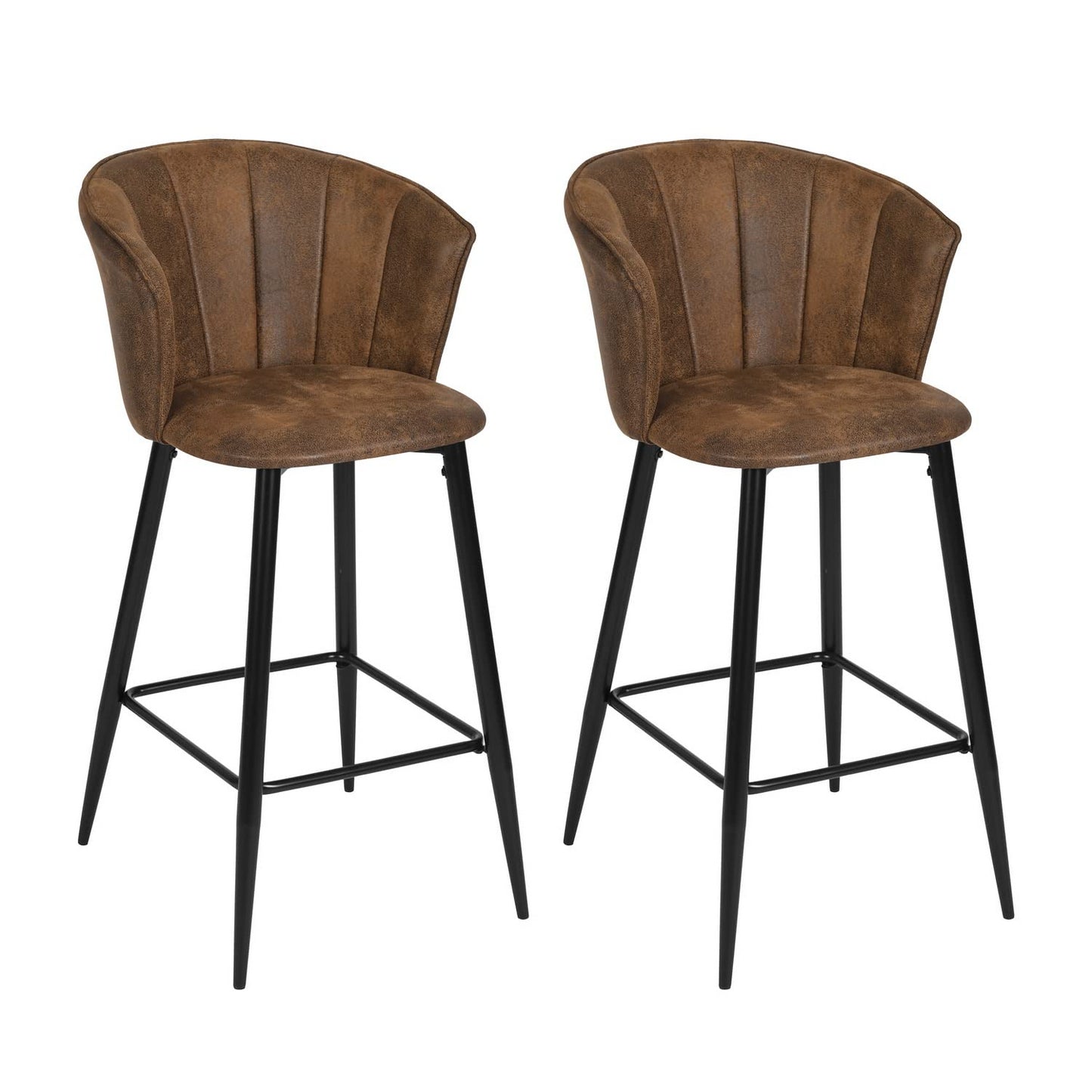 Set de 2 Bancos Altos para Barra de Cocina o Bar Tapizado Café Vintage