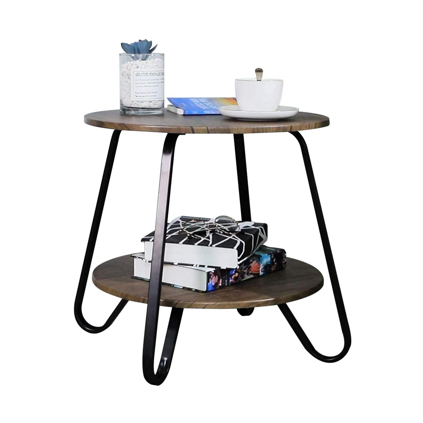 Mesa de Sofá Industrial de Mesa Auxiliar para Sala de Estar Marrón