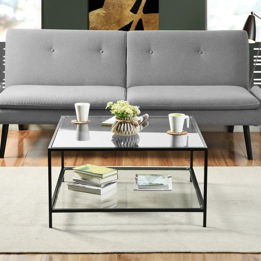 Mesa de Centro Cuadrada, Mesa de cóctel con Tapa de Cristal Templado