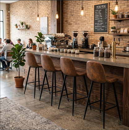 Set de 2 Bancos Altos para Barra de Cocina o Bar con Diseño Ergonómico Uso Interior Tapizado PU Café